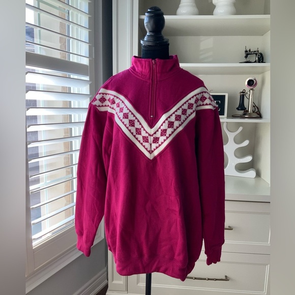 Vintage Y2K 90’S R&R SPORTS Magenta Half Zip Pullover Sweater Women’s SZ Large - Picture 1 of 15